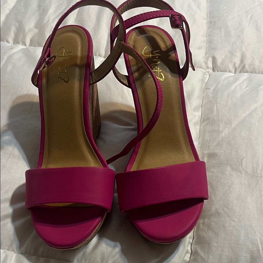 Fuchsia Open-Toe Wedge Sandals with Ankle Strap